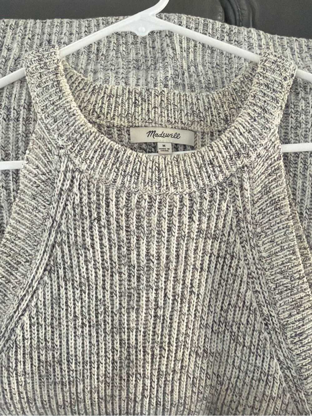 Madewell Marled Cream and Gray Ribbed Asymmetrical Dress